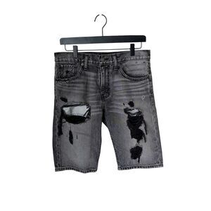 Levi's 522 Denim Shorts Men's 29 Charcoal Distressed Ripped Destroyed Streetwear